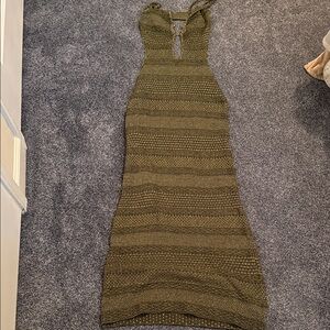 Forever 21 Olive Green Crochet Halter Maxi Dress